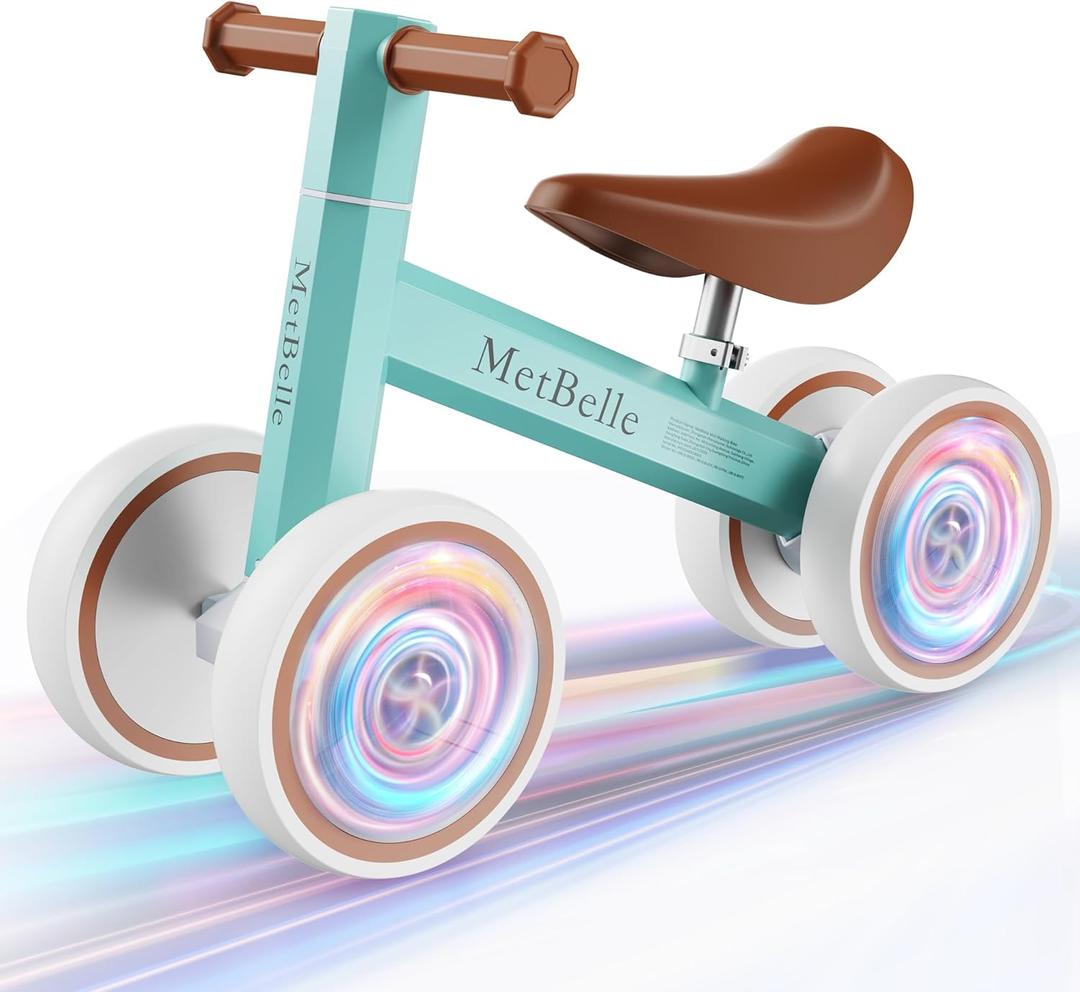 Baby Balance Bike for 1 Year Old Boys Girls Colorful Lighting 10-24 Months Push Toddler Toys Bicycle,4 Wheels First Bike for Kid's 1-2, Pre-School Children Ride on Walker First Birthday Gifts (Green)