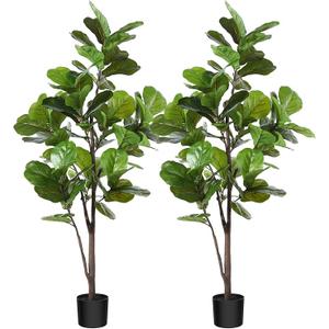 CROSOFMI Artificial Fiddle Leaf Fig Tree 4.5 Ft Fake Ficus Lyrata Plant with 68 Leaves Faux Plants in Pot for Indoor House Home Office Garden Modern Decoration Perfect Housewarming Gift, 2Pack