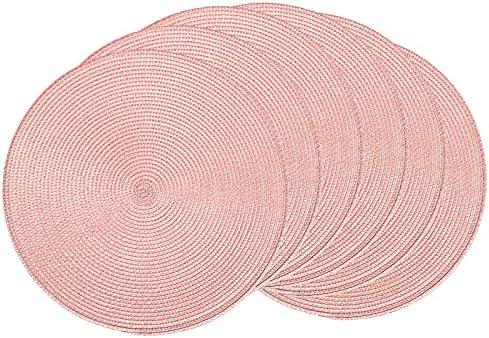 AHHFSMEI Round Placemats Set of 6 Heat Resistant Washable Non-Slip Woven Braided Table Mats for Dining Table Kitchen & Home Decor (Pink)