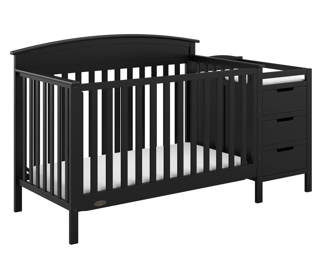 Graco Benton 4-in-1 Convertible Crib and Changer (Black)  GREENGUARD Gold Certified, Crib and Changing -Table Combo, Water-Resistant Changing Pad, Converts to Toddler Bed, Daybed & Full-Size Bed