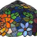 12 Inch Tiffany Style Lamp Shade Replacement Only Rose Stained Glass Lampshade Retro Floral Lamp Cover Accessories Fit for Table lamp Pendant Light Floor Lights