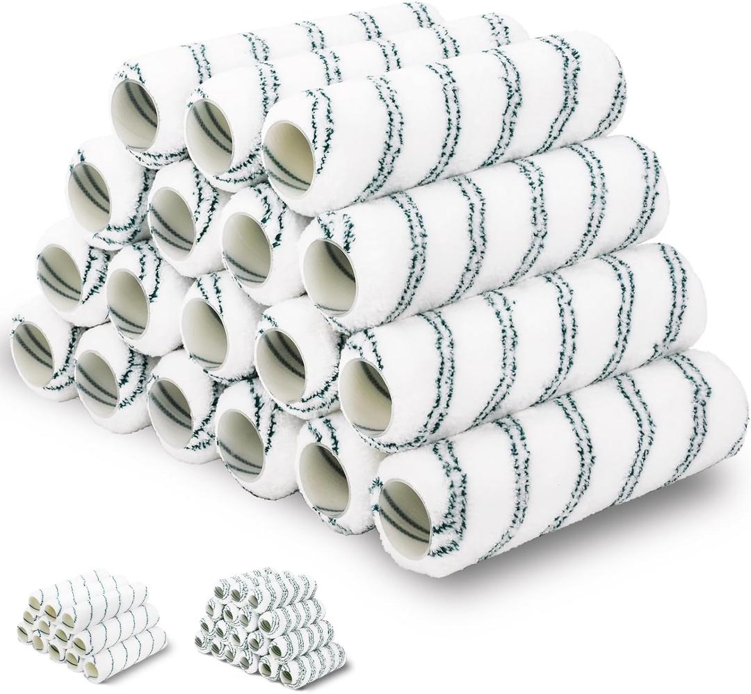 18 Pack 9" x 1/2" Nap Microfiber Paint Roller Covers, Lint-Free Microfiber Covers Refills, Naps for 9 Inch Roller Frame, Ideal for All Paints and Stains, House Painting Supplies