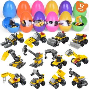 FUN LITTLE TOYS 12PCS Building Blocks Easter Eggs for Easter Egg Hunt Easter Basket Stuffers for Kids