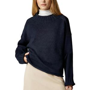 Wyeysyt Women's Oversized Rollneck Sweater Chunky Cable Knit Soft Pullover Sweater Fall Winter Casual Knitwear(Navy-M)