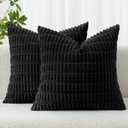 MIULEE Pack of 2 Corduroy Decorative Throw Pillow Covers 18x18 Inch Soft Boho Striped Pillow Covers Modern Farmhouse Home Decor for Sofa Living Room Couch Bed Black