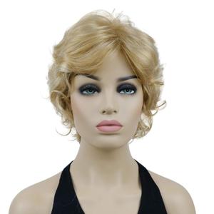 Lydell Women's Short Wavy Curly Wig Synthetic Hair Full Wig Blonde Highlights 6 inches