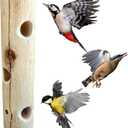 Natural Wood Log Suet Bird Feeder for Woodpeckers - 16 inch Outdoor Hanging Suet Feeder, Works with Suet Plugs, Suet Balls, Suet Cakes