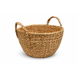 Decorative Round Wicker Woven  Storage Blanket Basket with Braided Handles - Medium