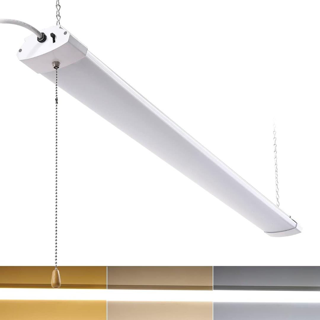 1 Pack 4 Foot LED Shop Light, 4FT 48W Linkable LED Shop Light for Garage, 3000K&4000K&5000K Selectable LED Integrated Ceiling Light Fixture,Hanging&Ceiling Mounting with Pull Chain