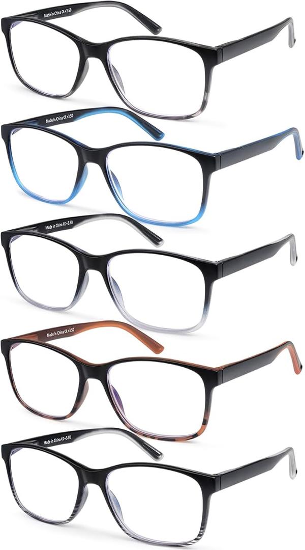 MOZVND 5 Pack Blue Light Blocking Reading Glasses for Men with Spring Hinge 1.75 Fashion Large Wide Computer Readers for Men