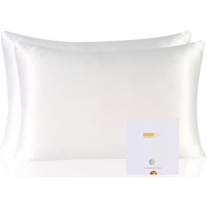 ZIMASILK 100% Pure Mulberry Silk Pillowcase 2 Pack, Soft and Smooth,Both Sides Premium Grade 6A Silk,600 Thread Count,with Hidden Zipper for Men and Women Family (Standard 20"x26", White)