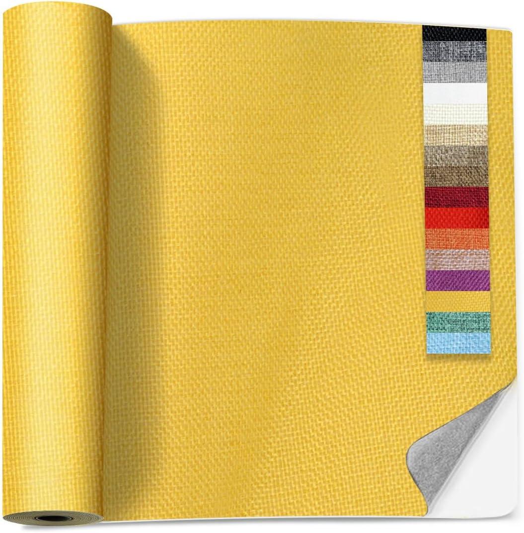 17 X 150 inch Linen Fabric Repair Patch, Self Adhesive Fabric Patches for Furniture, 16 Colors Couch Patch Repair Fabric, Fabric Upholstery Repair Kit for Sofa, Chair, Clothing(Yellow) 