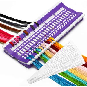 50 Positions Floss Organizer Embroidery Shelf, Luxiv Thread Organizers for Cross Stitch Embroidery Thread Holder with 15Pcs Replaceable Paper Card Sewing Needle, Embroidery Floss Organizer (Purple)