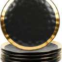 vicrays Ceramic Dinner Plates Set, 10 Inch, Set of 6, Round, Dishwasher Safe, NOT Microwave Safe, Suitable for Steak, Pasta, Home, Party, RestaurantBlack with Golden
