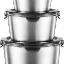 Food Storage Containers, Airtight Food Storage Containers with Lids, Deli Containers Soup Containers with Lids Stainless Steel Set of 3