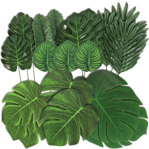 78 Pieces 7 Kinds Artificial Tropical Leaf Jungle Leaves Plant Safari Leaves Decorations for Hawaiian Party Decorations Beach Birthday Luau Party Decorations
