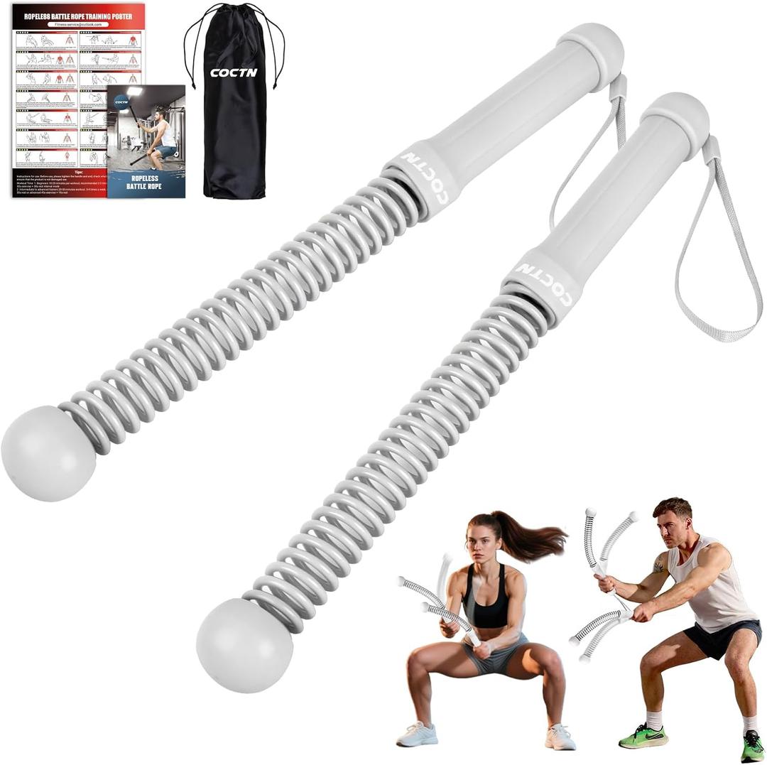 Weighted Ropeless Battle Ropes, Heavy Duty Portable Cordless Battle Ropes for Home Gym with Poster, Workout Exercise Rope for Strength Building, HIIT and Low-Impact Aerobic Training for Men & Women (1.61lb-Grey)