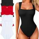 OQQ Women's 2 Piece Bodysuits Sexy Ribbed Strappy Square Neck Sleeveless Tummy Control Tank Tops Bodysuits, M