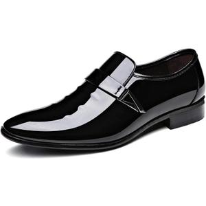 Men's Pointed-Toe Tuxedo Dress Shoes Casual Slip-on Loafer (12, Black)