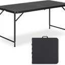 4ft Folding Table with Adjustable Height, 3-Level Foldable Table with HDPE Top & Steel Legs, Portable 4 Foot Folding Table for Picnic, Party, Craft, Indoor Outdoor Use, Black