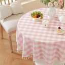 Laolitou Spring Pink Checkered 60" Round Tablecloth (Fits 30-48" Table) Washable Buffalo Plaid Table Cloth with Tassel Cotton Linen Gingham Table Cover for Baby Shower, Pink, Round