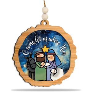 2 x Nativity Scene Ornament 2025, O Come Let Us Adore Him  Wooden Holiday Decoration with Holy Family & Starry Sky  Rustic Christian Christmas Tree Ornament & Faith Gift