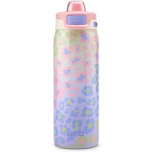 Ello Pop & Fill 18oz Stainless Steel Kids Water Bottle with Quick Fill Lid | Vacuum Insulated BPA Free Bottle with Leak Proof Straw and Chug Lid, Dishwasher Safe, Gift For Kids Teens, Cheetah