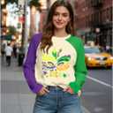 Mardi Gras Shirts for Women Funny Carnival Outfits Fat Tuesday Shirts New Orleans Festival Long Sleeve Tops