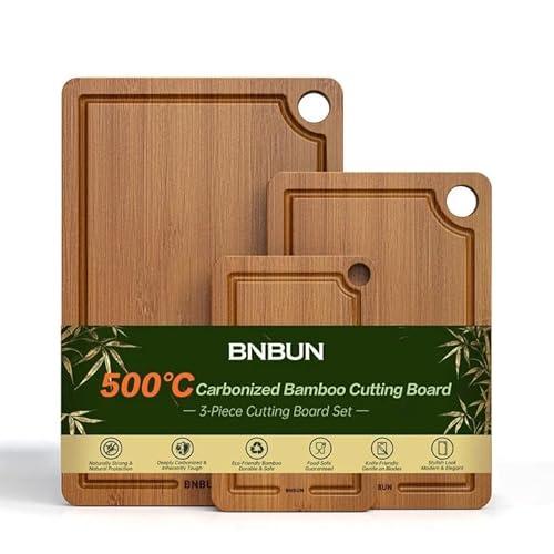 Amazon.com: BNBUN Bamboo Cutting Board for Kitchen, Wooden Cutting Board 3-Piece Set with Non-Slip Mat Deep Juice Groove and Built-In Handles, Wood Cutting Board for Meat Vegetables Fruit Ideal Gift for the Home: Home & Kitchen