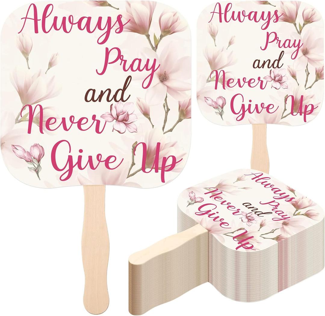 Sherr 50 Pcs Christian Inspirational Gifts Bulk for Women Men Church Fans Handheld Wooden Fans Hand Funeral Memorial Service Favors Gifts