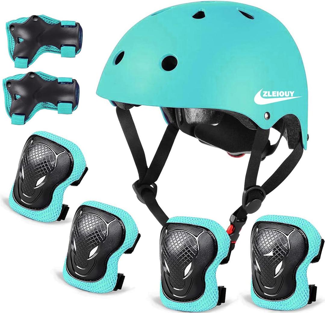 Adjustable Helmet for Ages 3-16 Kids Toddler Boys Girls Youth,Protective Gear with Elbow Knee Wrist Pads for Multi-Sports Skateboarding Bike Riding Scooter Inline skatings Longboard Roller Skate (Small: 18.9"-21.26" / 48cm-54cm, Light green)