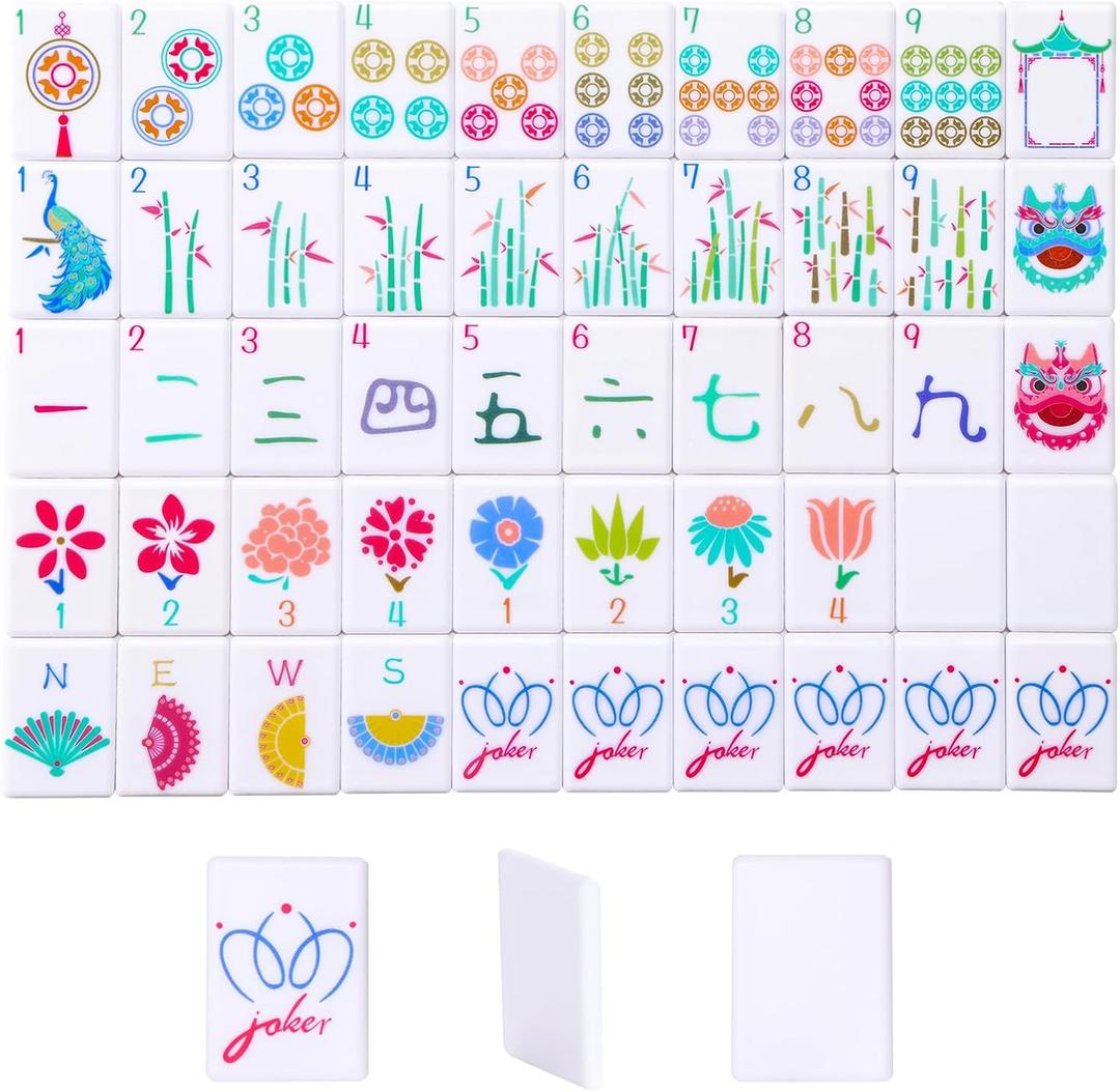 160 Printed American Mahjong Tile Set with 4 Racks & Carrying Bag and Accessories, 1.41’’ Portable Travel Mahjong Game Set, 1.41 x 1 x 0.15 inches