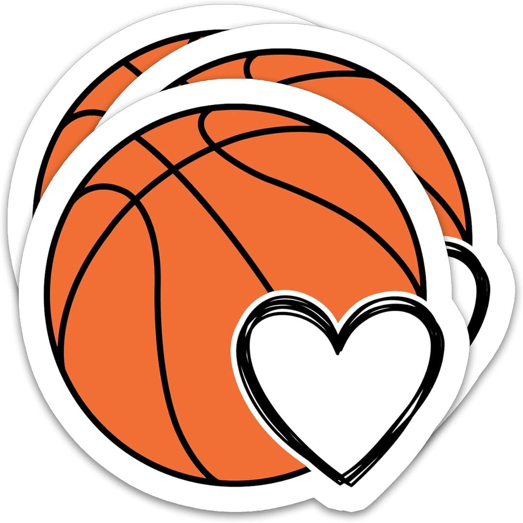 2 x (3Pcs) Basketball Stickers Basketball Heart Vinyl Decals Waterproof Sport Sticker for Team Players Coach Teens Girls Fan, Water Bottle, Scrapbook, Poster Board, Laptop, Tumbler, Cup, 3" x 2.9"