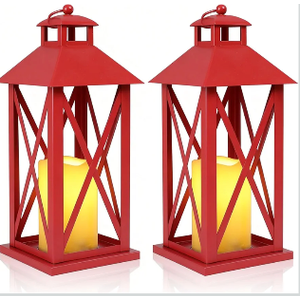 Decorative Lanterns Outdoor Candle Lantern 13.5" Waterproof Battery Powered LED Hanging Lanterns with Flameless Candle for Front Porch, Entrance, Indoor, 2 Pack