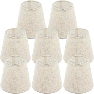 Set of 8 Chandelier Lamp Shades 5 Inch, Mini Barrel Lampshades Clip On for Table Lamp Wall Lamp Replacement, Natural Linen Mini Lamp Shade, 3.5x5x5.5in (Top Height Bottom)