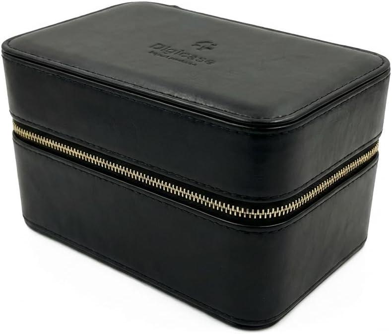 Watch and Jewelry Travel Case for Men & Women, Luxury PU Leather Organizer for 2 Watches, Rings, Earrings & Sunglasses - Black - Zippered Compact Travel Storage Jewelry Holder Gift (BLACK)