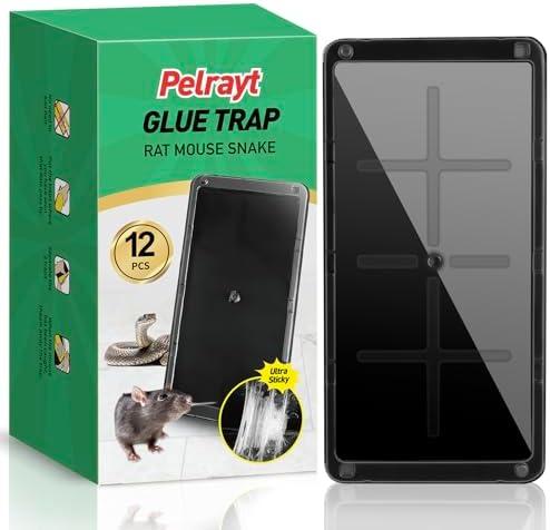 Pelrayt Glue Mouse Traps Indoor for Home, Rat Trap-12 Pack, Large Heavy Duty Glue Traps for Safe Home Pest Control. Pre-Scented, Non-Toxic Sticky Boards for Mice, Rats & More. Easy To Use