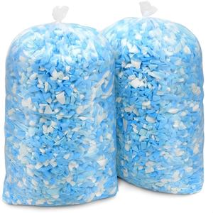 10lbs Shredded Memory Foam Filling, Blue and White Bean Bag Filler, Soft Pillow Stuffing Refill for Couch, Cushion, Dog Bed, Pouf, Arts and Crafts