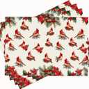 Red Cardinal Bird Placemats Set of 4 Christmas Poinsettia Place Mats Table Mats for Kitchen Dining Restaurant Decoration for Table Decor Home Party 4 PCS 12x18 Inch