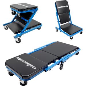 Mechanic Creeper 36 inches 3-in-1 Mode Z Seat 340lbs Capacity, Foldable Garage Adjustable Rolling Folding with 6pcs Wheels Roller, Lay Down Sit Lean Back, Under Car Auto Repair, Blue, Man Gift