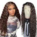32 Inch Deep Wave Human Hair Wig 4x4 HD Lace Front Wigs 180% Density Glueless Wear Pre Plucked Curly Frontal Wigs Human Hair for Women (#4 Brown Color)