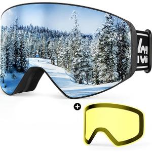 YOZISS Ski Goggles Men Women,OTG Snowboard Goggles Over Glasses,Anti Fog Winter Sports Goggles for Snowboard Snowmobile With Magnetic Lens Silver Vlt 11%