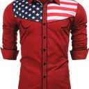 COOFANDY Men's American Flag Button Down Shirts Western Cowboy Shirt Slim Fit Patriotic Long Sleeve Shirt (Red)