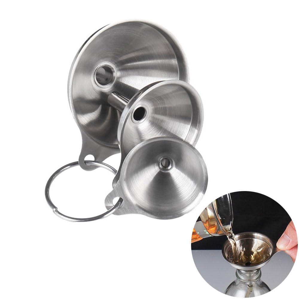 Stainless Steel Small Funnels, 3pcs Mini Kitchen Funnel for Filling Bottles, 3 Sizes Metal Funnels, for Transferring Essential Oils, Liquid, Fluid, Dry Ingredients & Powder, Durable and Dishwash Safe (Silver)