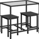 HOOBRO Mordern Dining Table Set, Glass Dining Room Table Set for Small Spaces, Kitchen Table and Chairs for 3 Table with Chairs Home Furniture Rectangular, Black BK80CZ01