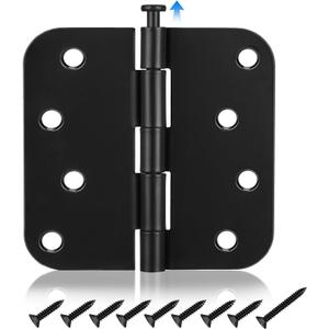 Door Hinges Black Matte 6 Pack 4 x 4 Inch Interior and Exterior Door Hinge, 5/8" Radius Corner Black Door Hinges, Removable Pin, Heavy Duty Door Hardware