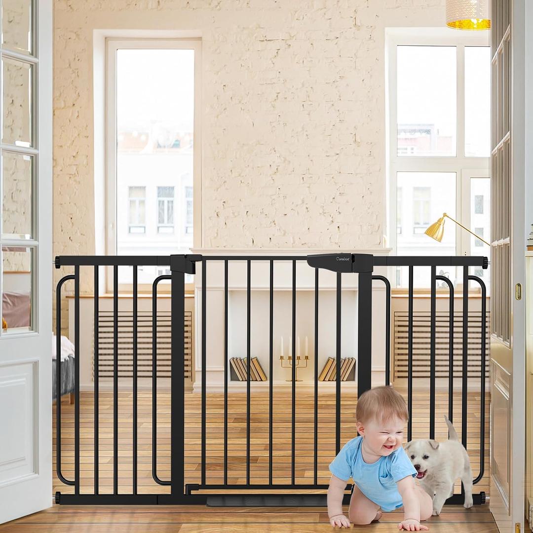 Cumbor 29.7-57" Extra Wide Baby Gate for Stairs, Mom's Choice Awards Winner-Dog Gate for Doorways, Pressure Mounted Walk Through Safety Child Gate for Kids Toddler, Tall Pet Puppy Fence Gate, Black (29.7-57"W x 30.5"H)