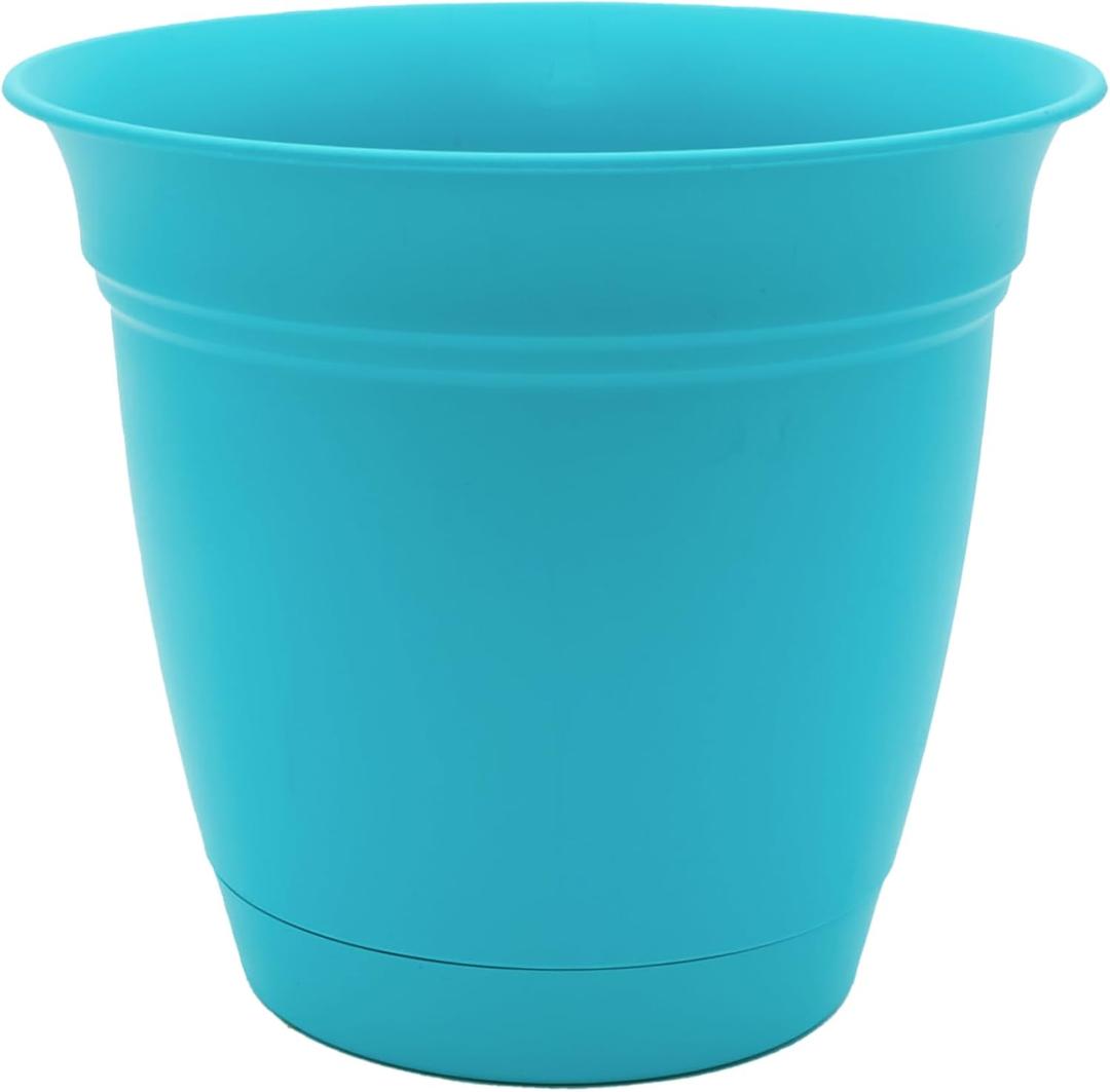The HC Companies Eclipse Round Planter With Saucer - Outdoor & Indoor Plant Pot with Drainage Holes - Lightweight, UV-Resistant Plastic Pots For Plants, Flowers & Herbs (12" Teal, Pack of 1)
