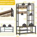 BON AUGURE Farmhouse Hall Tree for Entryway, Mudroom Bench with Shoe Storage, Large Coat Rack Shoe Bench with 5 Tier Open Shelves, Adjustable Side Hooks and Hanging Rod for Foyer (Vintage Oak)
