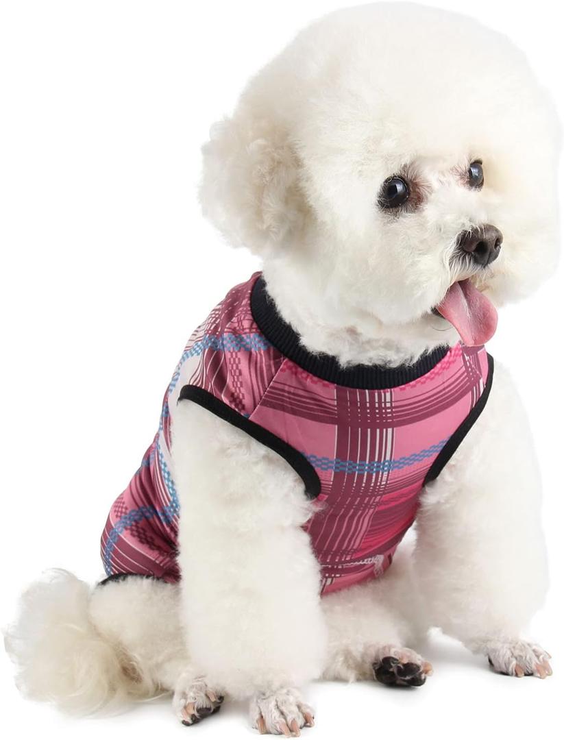 Dog Surgery Suit - Female & Male Dog Spay/Neuter Recovery Onesie - Small/Medium, Pink Plaid (Large)